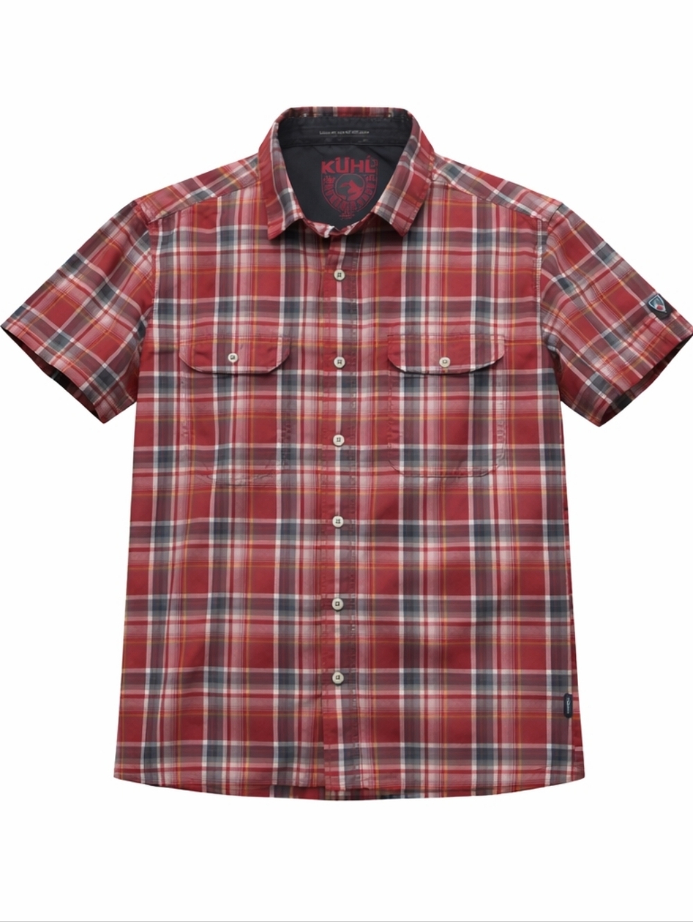 Kuhl Men's Red Plaid Short Sleeve Button-Down Shirt with Chest Pockets